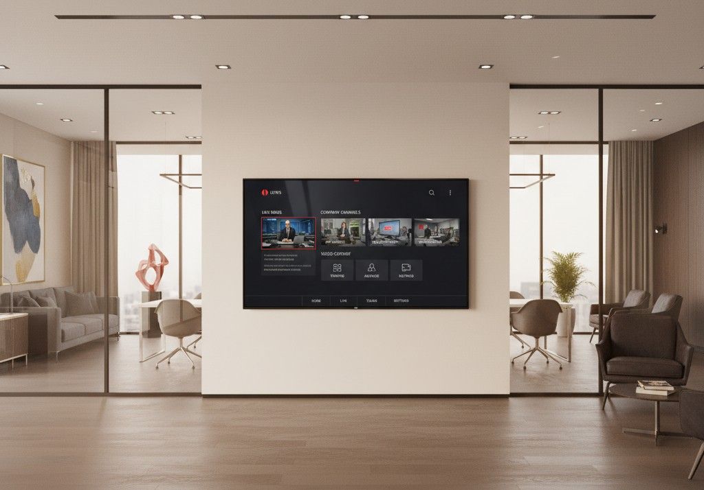 TV for Business displaying internal announcements and branding content in office space