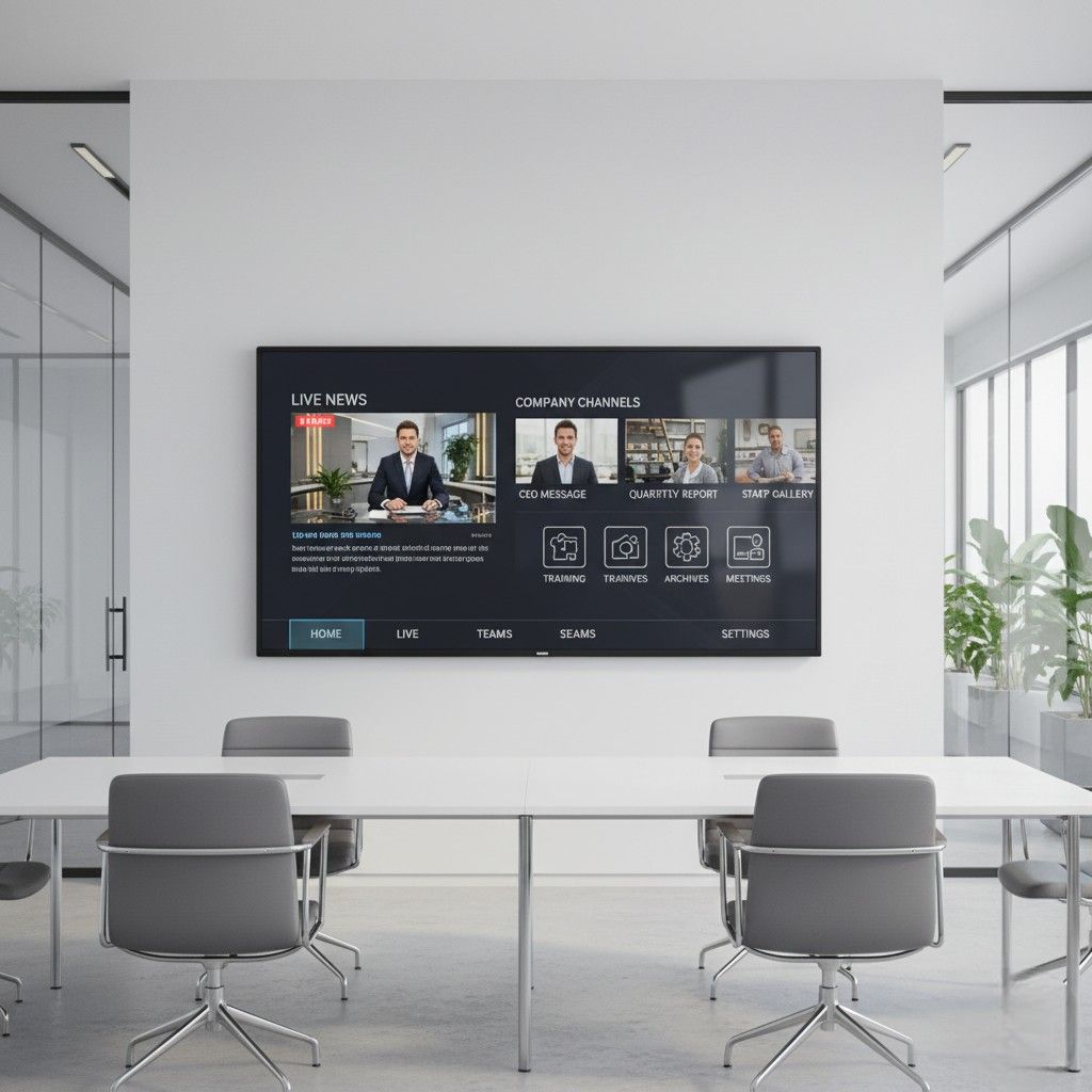 Office IPTV screens used for business communication and employee engagement