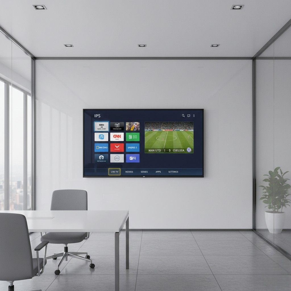 IPTV Corporate Sector display showcasing enterprise IPTV dashboard in workplace