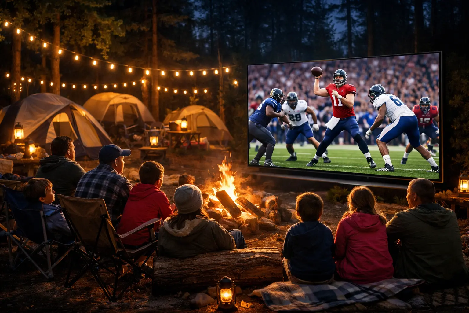 IPTV for camp displayed on smart TV with channel guide and on-demand content