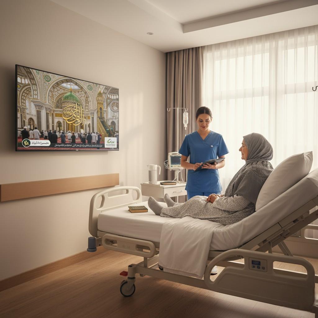 Modern healthcare TV setup – Hospital TV with high-quality SMATV connection.