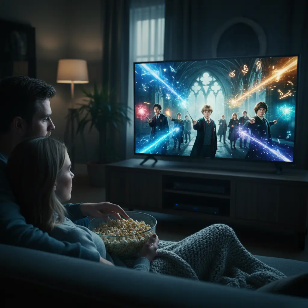 Modern living room with SMATV for residential, wall-mounted TV